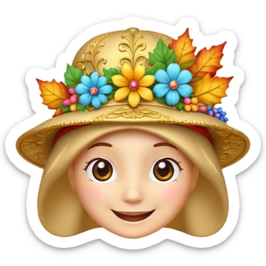 hat with autumn leaves and flowers, 3d emogis sticker