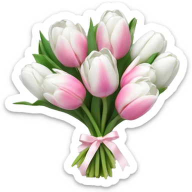 bouquet of white tulips and some pink tulips with a bow around it sticker