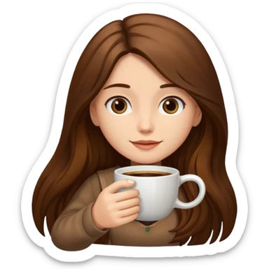 Brown long haired girl with cup of coffee sticker