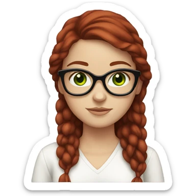 white girl with green eyes, glasses, and dark red hair sticker