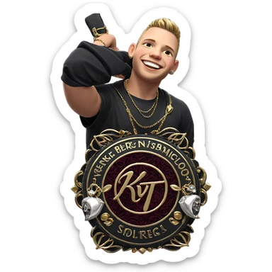 smiling boy with jewelry sticker