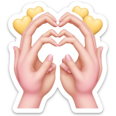 A pair of hands making a “heart” gesture in soft pink, beige and yellow pastel light sticker