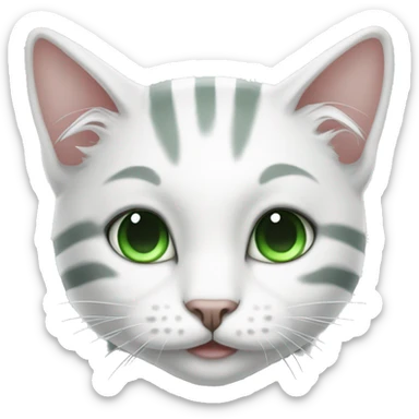 A cute white cat with gray stripes with green eyes, c sticker