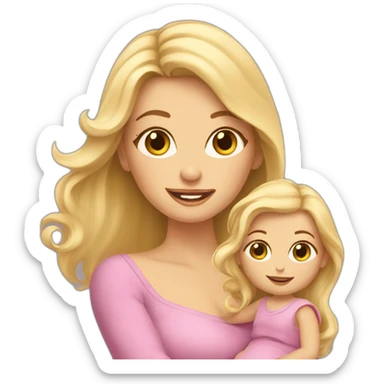 long hair blonde mother with 2 female newborns sticker