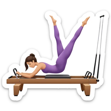 brunette in short, doing reformer pilates sticker