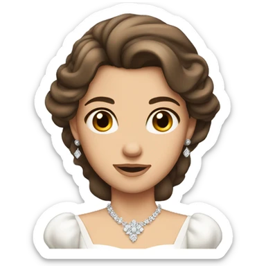 brunette princess with tiara slightly tanned brown eyes in a white dress sticker