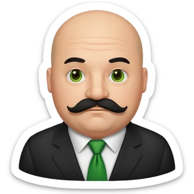 fat Bald guy with thick black mustache & green tie sticker