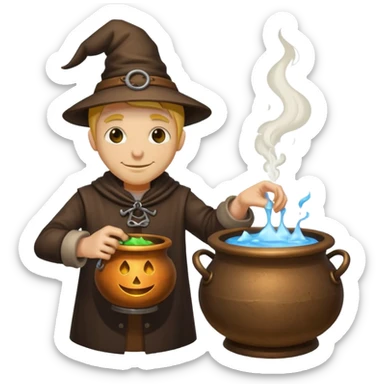 alchemist leaning on cauldron smug smile sticker