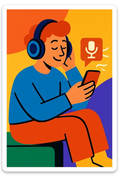 vibrant cartoon of a person sitting and listening to a podcast sticker