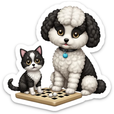 Cat playing tic-tac-toe with a poodle sticker