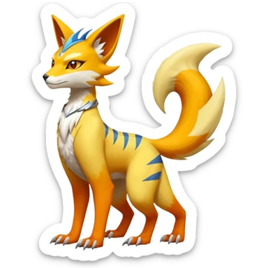 Latias-Vernid-Lombax-Koraidon-Renamon-Zeraora-Bastet-Fakémon-fusion-creature, full body sticker