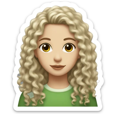 white girl curly long hair brown eyes, with glass of matcha sticker