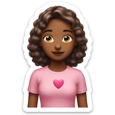 short-medium girl making a heart with her hands and pink hearts around her and she has eyes of pink hearts sticker