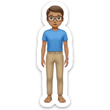 homme l'air cool taille moyenne corpulence maigre cheveux chatain court yeux bleus lunettes photo de pieds en pantalon  sticker