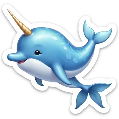 Beautiful and Majestic Cute Narwhal Portrait Emoji, Head and body rendered in serene repose with a gentle, radiant smile, showcasing a streamlined, graceful form adorned with a luminous spiraled tusk and peacefully closed eyes, Simplified yet exquisitely endearing features, highly detailed, glowing with a soft, majestic ocean light, high shine, serene and utterly enchanting, stylized with an air of magical marine splendor, soft glowing outline, capturing the essence of a beautiful and majestic cute narwhal that embodies the quiet wonder of the deep blue! sticker