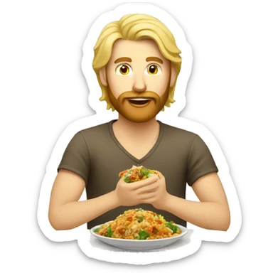 Man with blonde hair and beard eating Indian food sticker