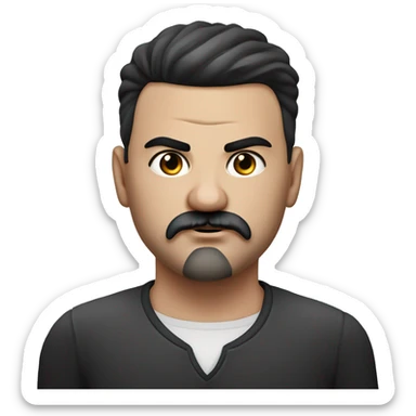 Photorealism A plump serious man of Slavic appearance with litle eyes with a black goatee beard and black mustache, with a black short haircut, big detailed face, wrinkled face sticker