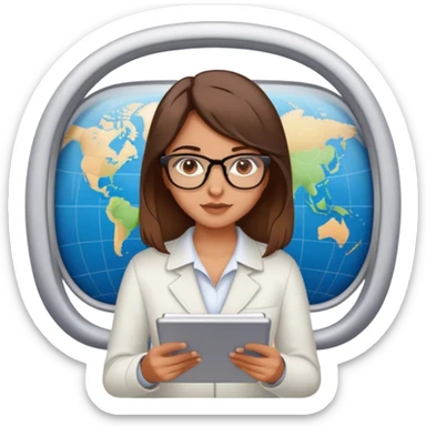 Brown haired girl with brown eyes light olive skin doing air plane statistics sticker