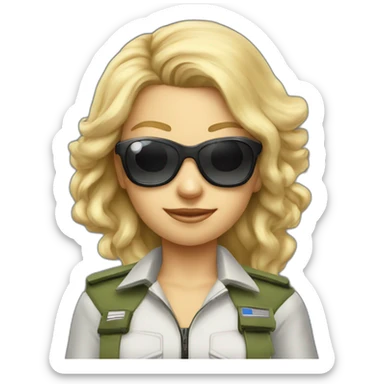 young long blonde hair female Boing airplane Commander with sun glasses sticker