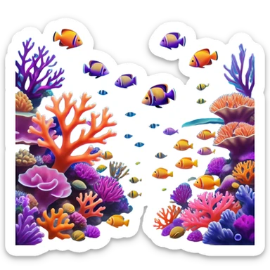 Cinematic Realistic Coral Reef Emoji in a wooden frame, Vibrant and alive, with colorful corals in hues of pink, purple, and orange, swaying gently with the underwater currents. Schools of tropical fish dart between the coral, with soft rays of sunlight piercing through the clear blue water above, creating a magical, serene underwater world. Soft glowing outline, capturing the essence of the bustling, colorful, and peaceful aquatic paradise. sticker