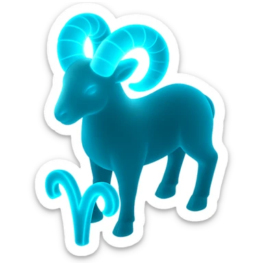 "A digital illustration of the Aries zodiac sign, a majestic ram with glowing horns, incorporating the color #00d9ff prominently in its design, celestial background, mystical and cosmic atmosphere" sticker