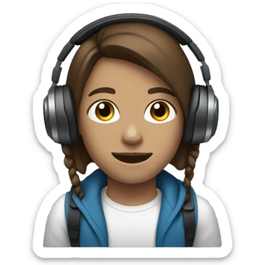 Listening to music on headphones, brown hair blue eyes sticker