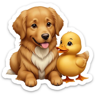 Brown dog with a duck sticker