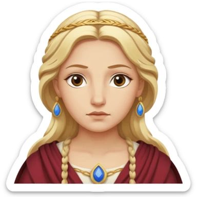 Metis The blonde pre-Olympian goddess of wisdom, counsel, and deep thought. She was the first wife and advisor of Zeus and the mother of Athena, the later goddess of wisdom. Her name connoted "cunning intelligence," a quality highly valued in Greek heroes like Odysseus. 
 sticker