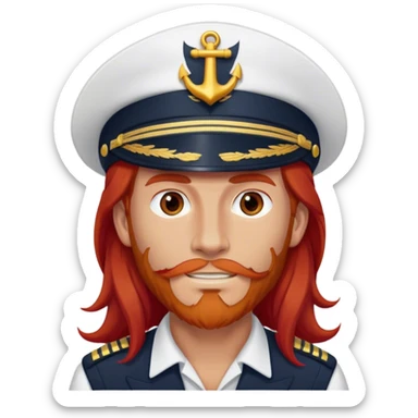 a male boat captain with long red hair no hair on face sticker