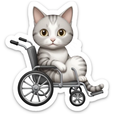 disabled grey and white small cat using cat wheelchair sticker