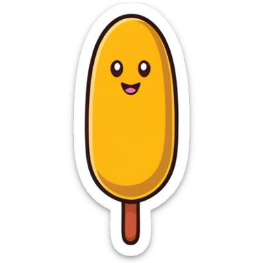 Korean corn dog, cartoonish sticker style, fun sticker