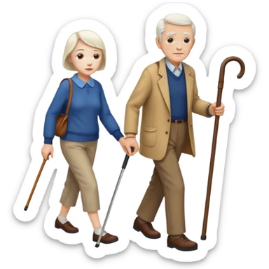 Old person with a cane and a young person walking  sticker