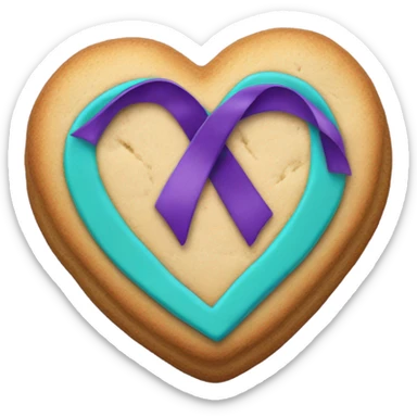 Cookie heart with teal purple awareness ribbon sticker