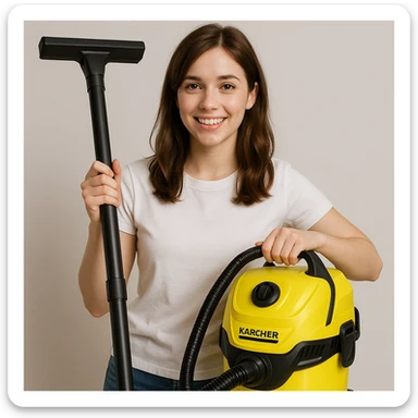 white girl with brown hair holding a Karcher vacuum cleaner, style 3 sticker