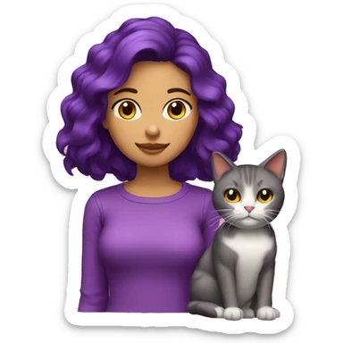 Chica pelo castaño y morado con un gato sticker