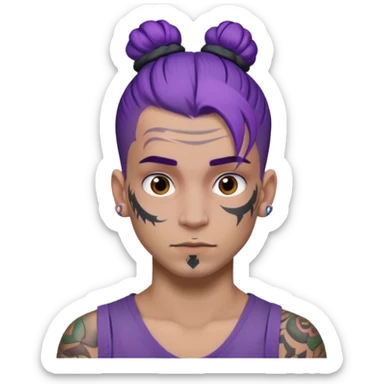 purple hair bun and lots of face tattoo guy sticker