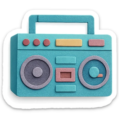colorful paper-craft style boombox with layered paper look sticker