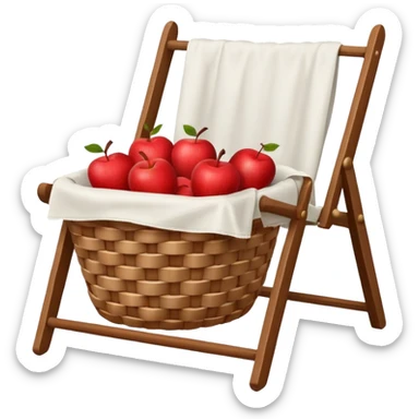 woven basket with apples and cloth on a white wooden chair sticker