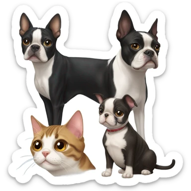 Two tabby cats and a Boston terrier sticker