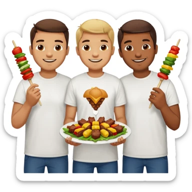 men in t-shirt eating beef kebab sticker