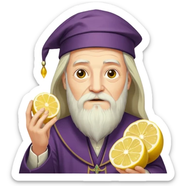 Dumbledore with Lemon halves slices in his hands sticker
