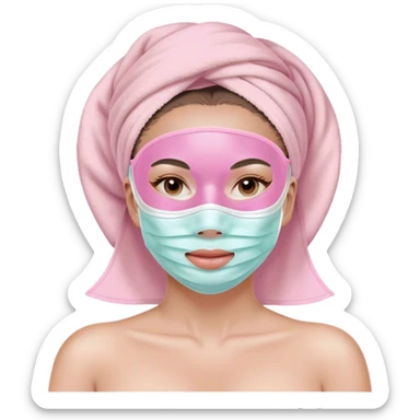 Lady with pastel pink face mask spa beauty full face relaxing sticker