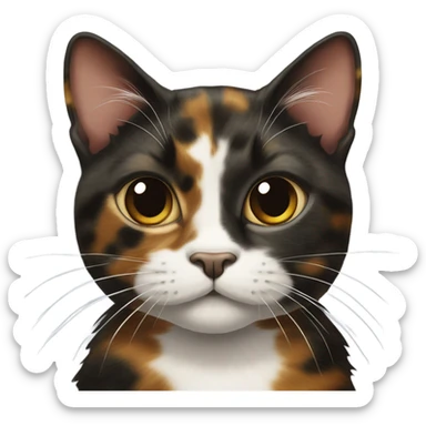 Tortoiseshell cat with white sticker