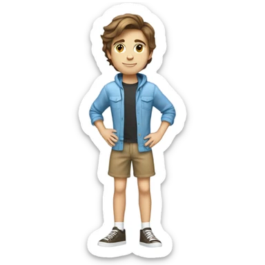 do a teenage boy with brown hair light eyes and a cute outfit, full body legs arms, SURFING  sticker