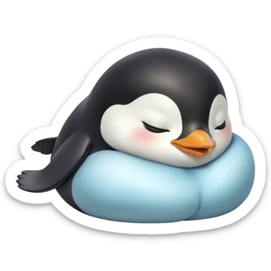 Meme-Worthy cute Sleeping Baby Penguin Portrait Emoji, Head resting peacefully with a contented smile, showcasing luxuriously soft down and a serene, slumbering gaze, Simplified yet hilariously adorable features, highly detailed, glowing with a soft, drowsy polar light, high shine, relaxed and utterly lovable, stylized with an air of playful laziness, bright and heartwarming, soft glowing outline, capturing the essence of a sleeping baby penguin that feels destined to become the next viral icon of adorable rest! sticker