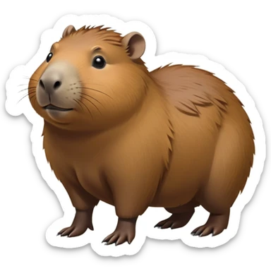 cinematic-capybara-realistic-full-body-on-all-fours-emoji,-plump-and-relaxed-body-soaking-in-the-warm-sun,-short-brown-fur-slightly-ruffled,-head-tilted-dramatically,-calm-expressive-eyes-exuding-serene-wisdom,-simplified-yet-realistic staring at the camera ina. comical way sticker