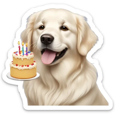 white golden retriever with birthday cake sticker