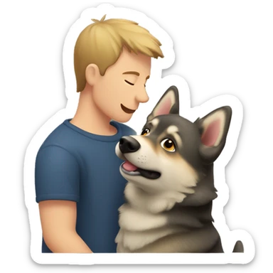 A Swedish Vallhund kiss a man sticker