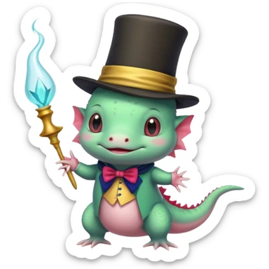 green axolotl with magician hat sticker
