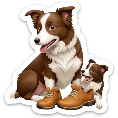 Border collie with a woman’s shoe sticker